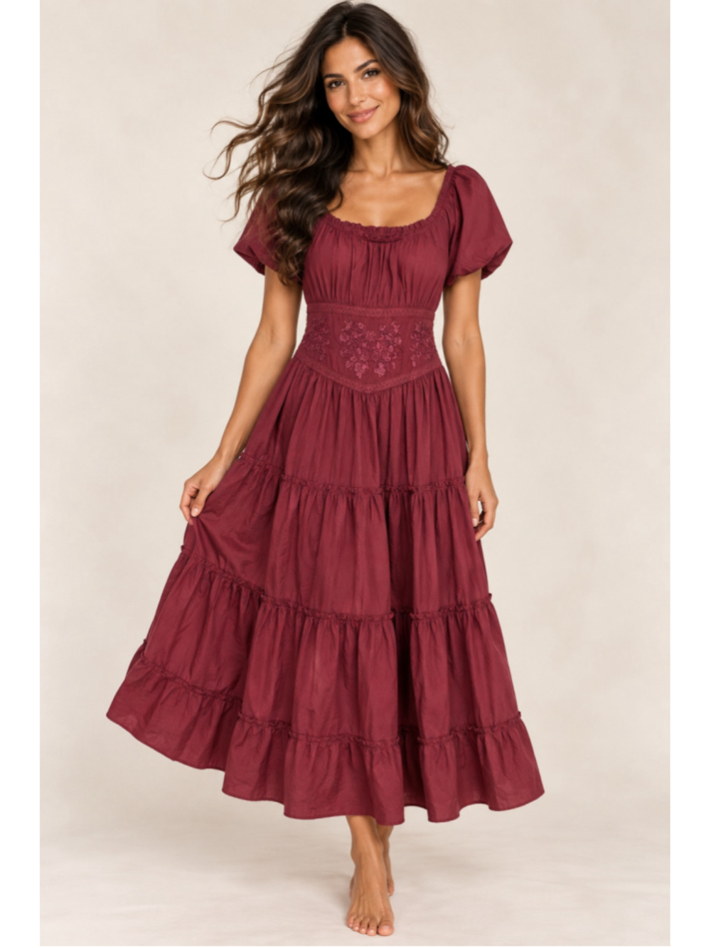 Kings Road Corset Maxi Dress Burgundy Embroidered Cottagecore Renaissance Boho L